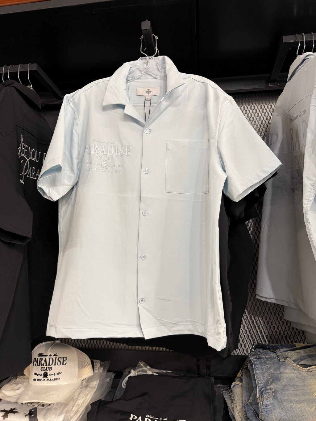 See You In Paradise Two-Piece Set – Light Blue Shirt & Shorts (Styles 2066 / 2066S)