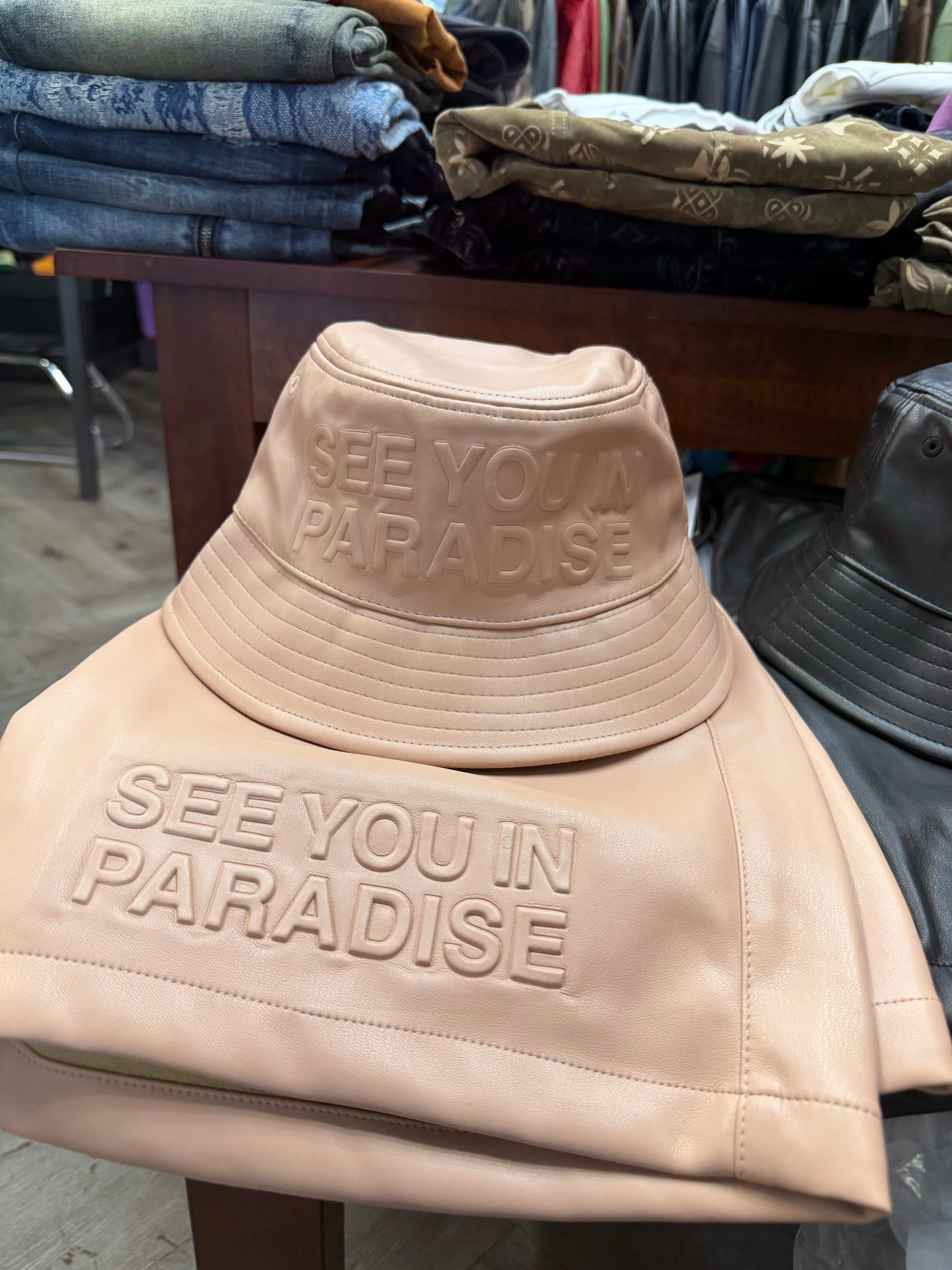 Leather blush see you in paradise hat