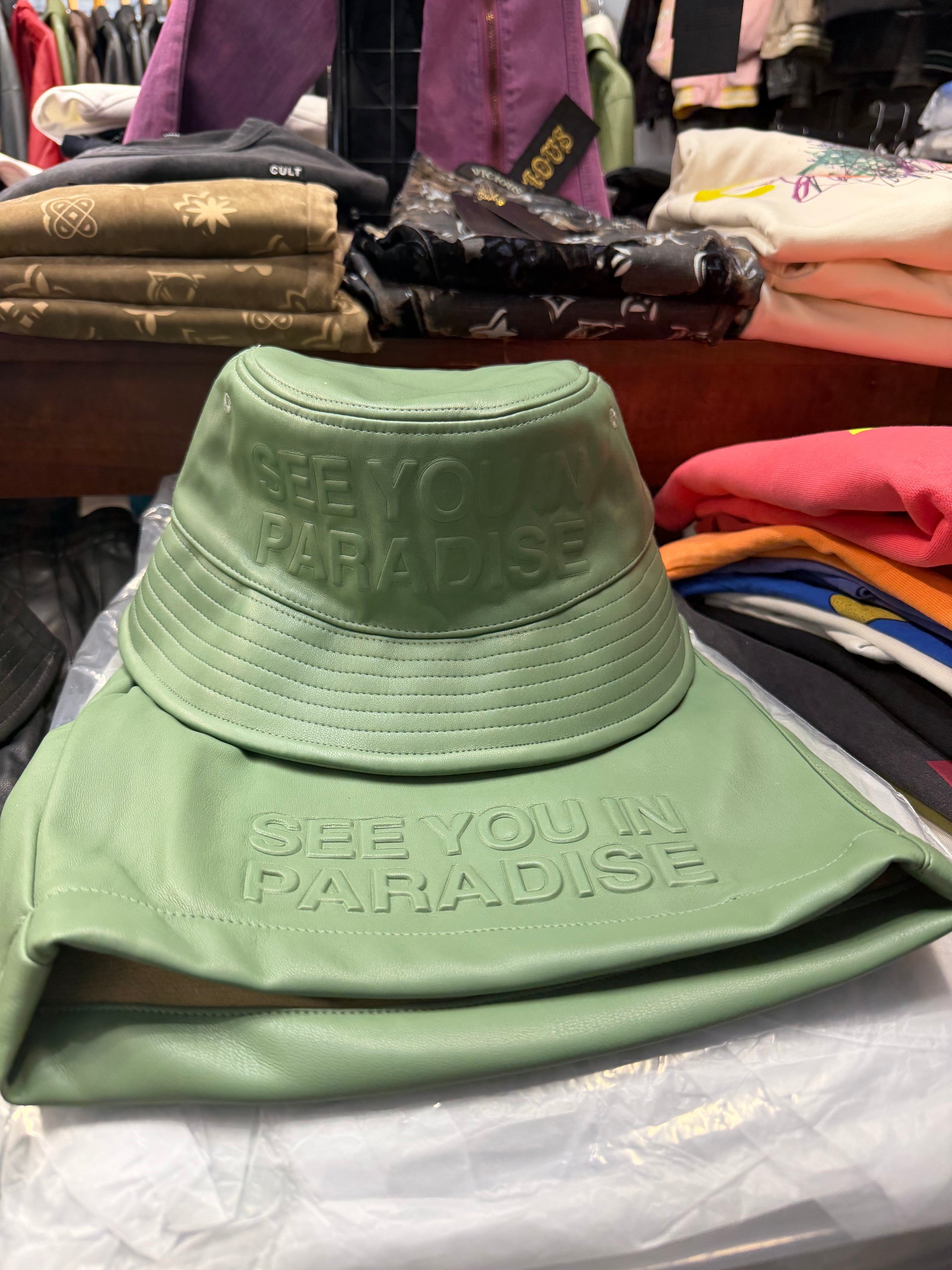 Leather lime see you in paradise hat